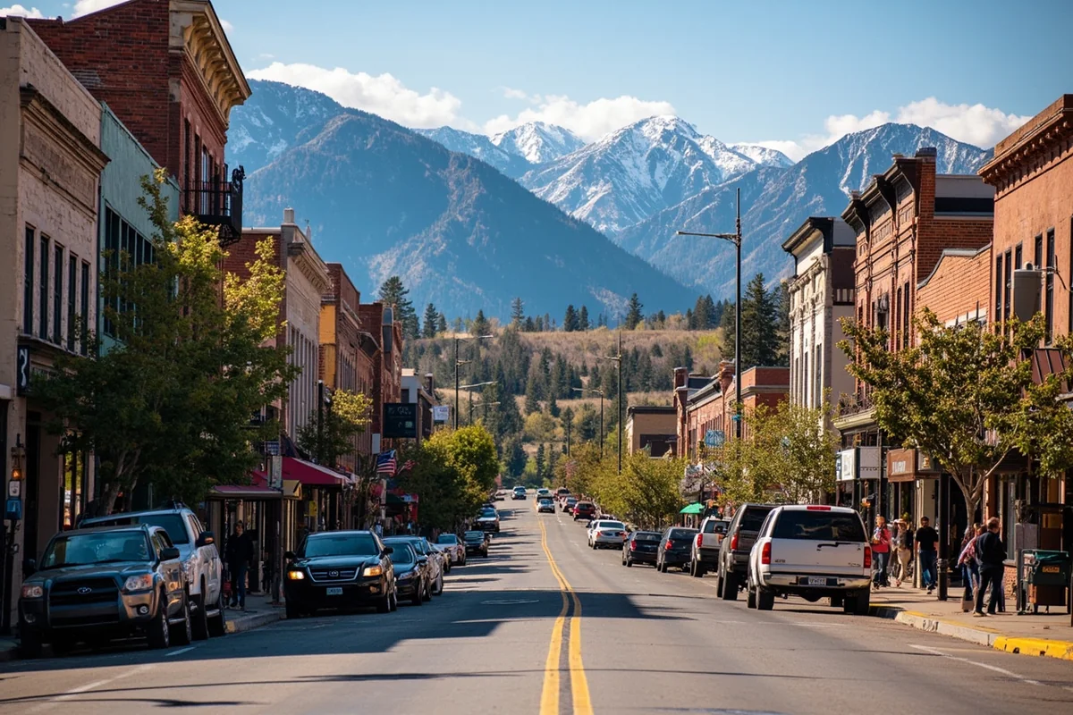 Red Lodge historic downtown with colorful storefronts and mountains rising behind town