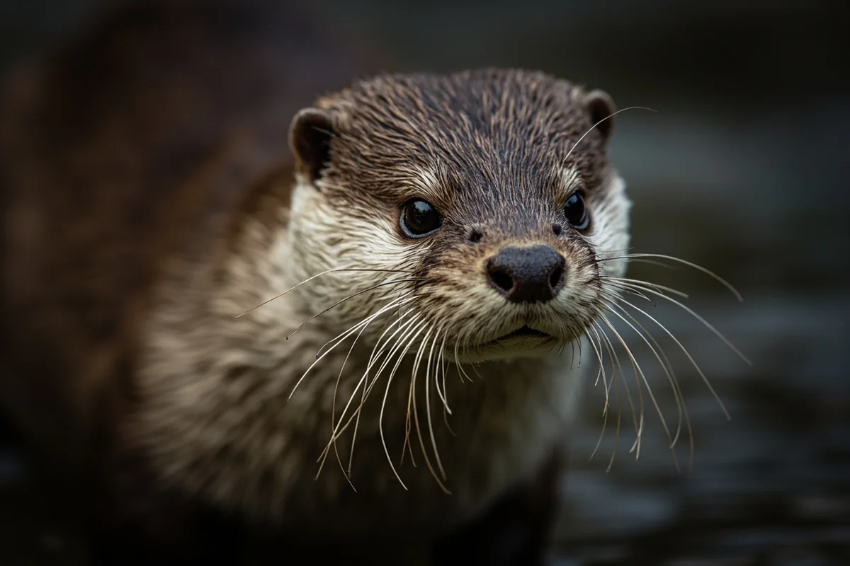 River otter portrait showing face and whiskers in detail