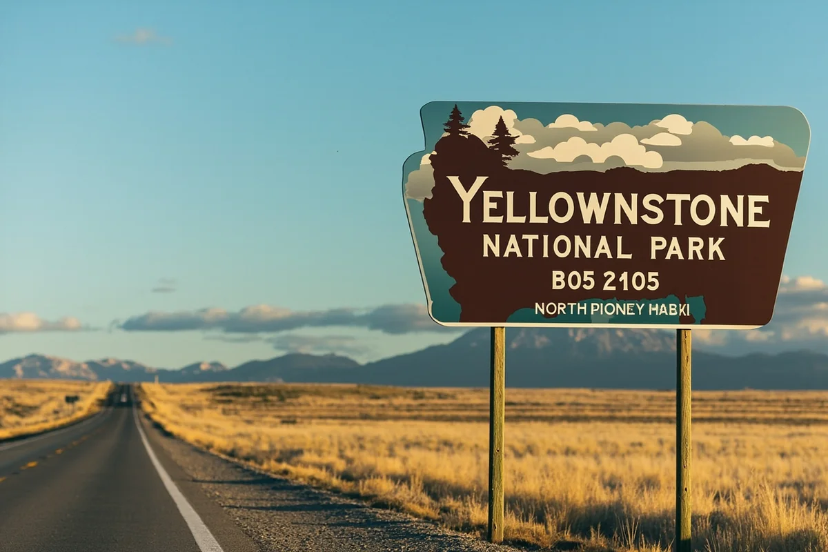Road sign showing distance to Yellowstone National Park's north entrance from Bozeman