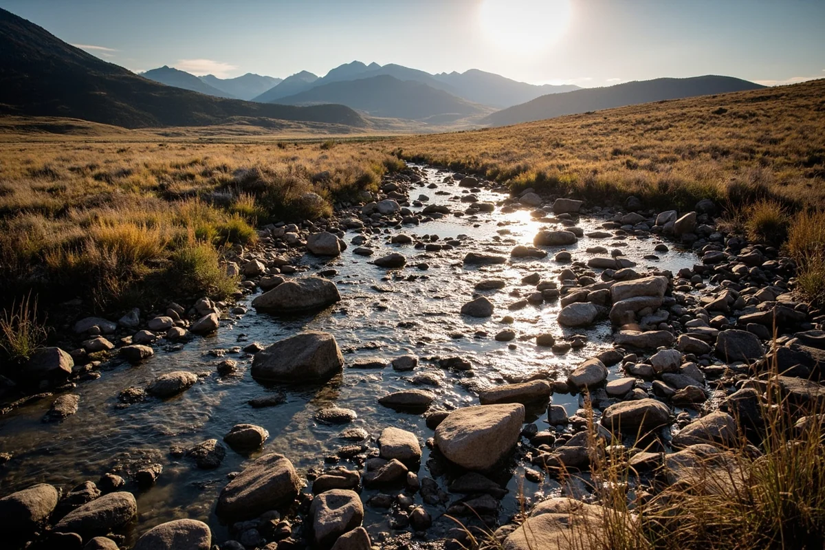 Rocky creek bed near Choteau with hunting terrain visible