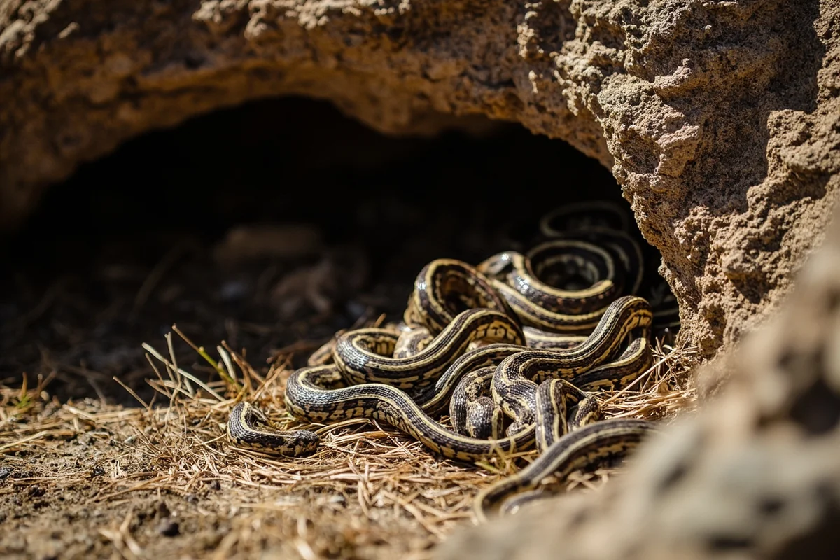 Rocky hillside den site in Montana where rattlesnakes hibernate communally