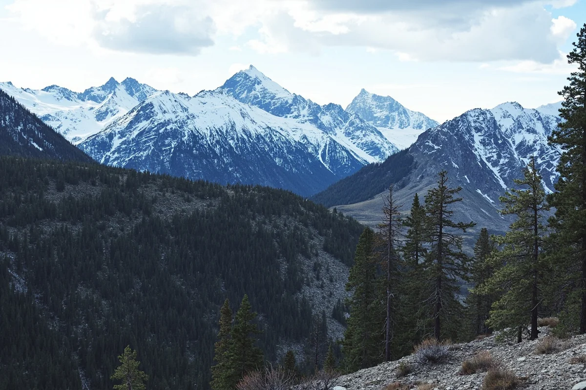 Rocky mountain terrain with snow-capped peaks showing rugged Montana landscape
