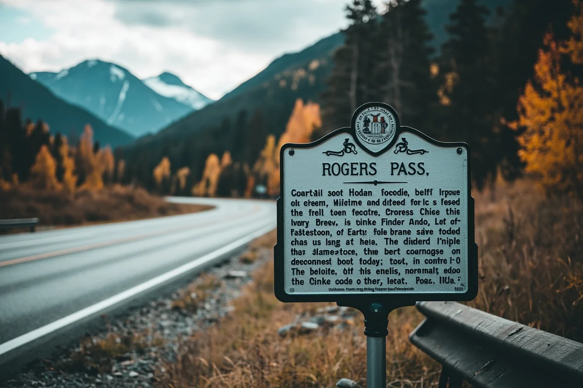 Rogers Pass historical marker on Highway 200, commemorating the record-breaking temperature