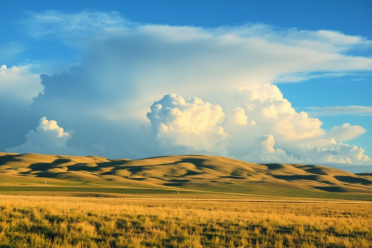 Rolling prairie landscape in Charles M. Russell National Wildlife Refuge with dramatic cloud formations