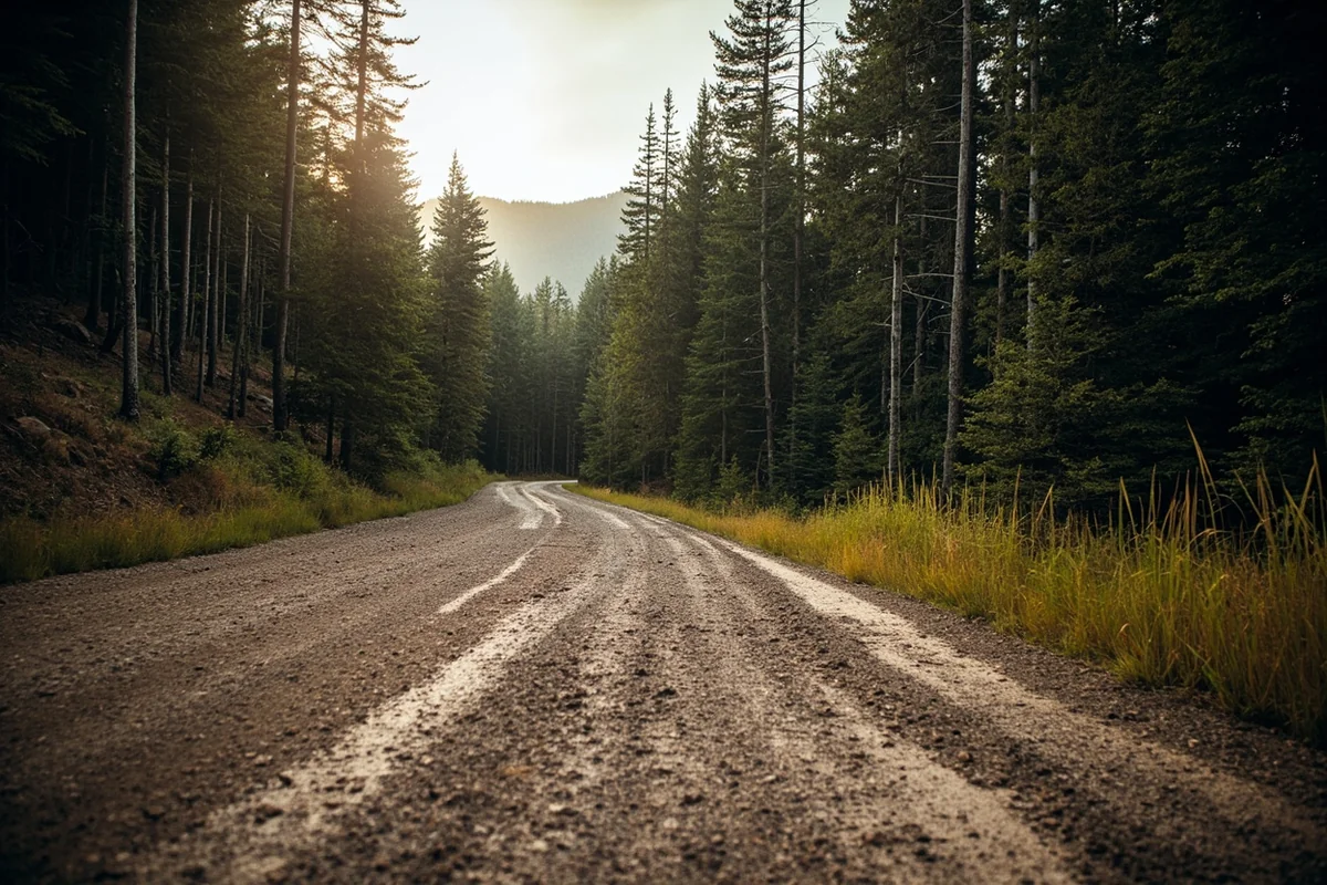 Rough forest road leading to Nimrod Hot Springs showing typical road conditions