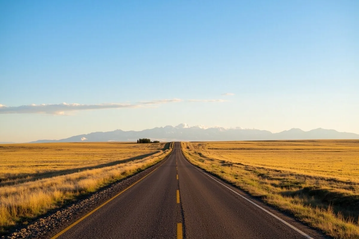 Rural Montana road stretching to horizon with no other vehicles visible