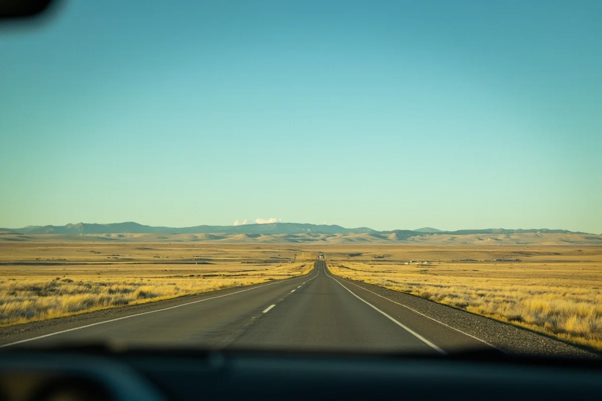 Scenic drive on Montana highway with wide open spaces