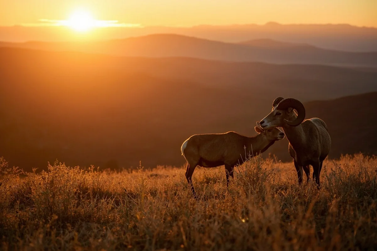 Scenic Montana bighorn sheep habitat at golden hour showing landscape context