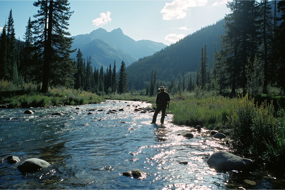 Scenic Montana river with fly fisherman, reminiscent of A River Runs Through It