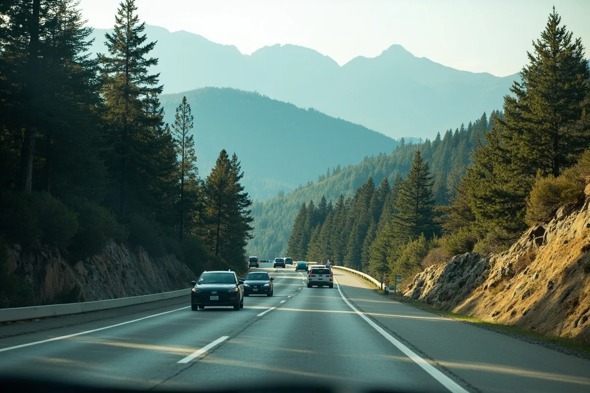 Scenic mountain highway with limited traffic during shoulder season