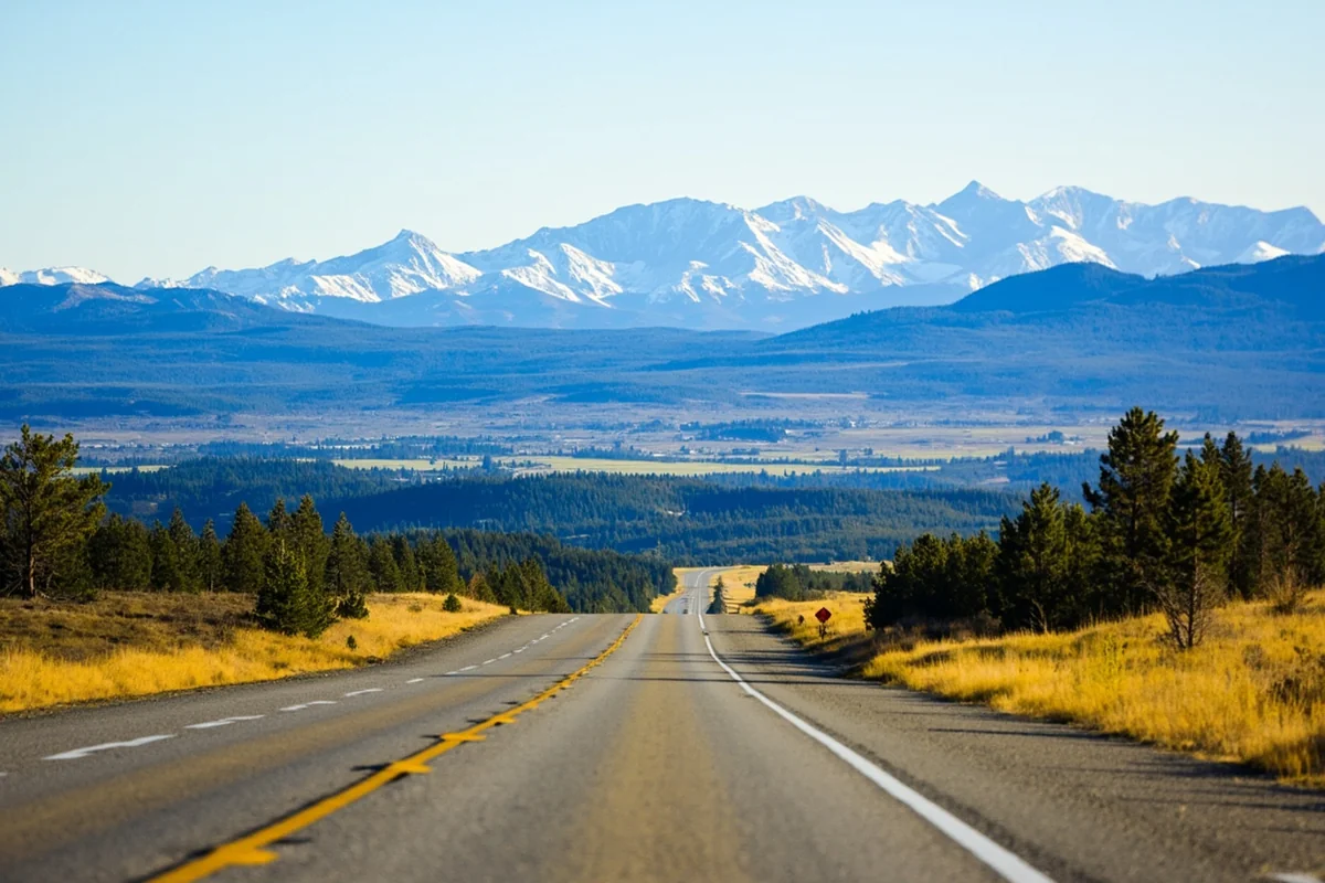 Scenic view from Highway 56 showing Bull River valley with Cabinet Mountains rising in background