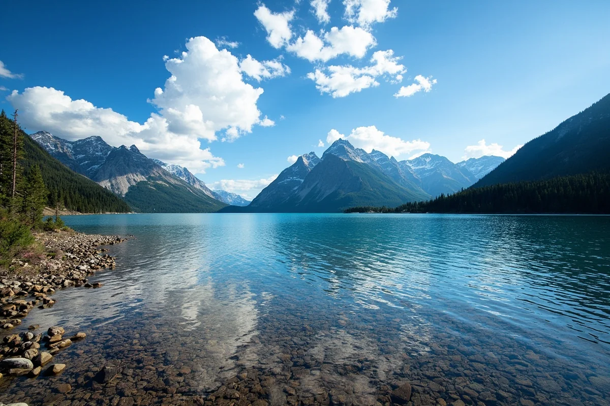 Scenic view of Lake McDonald with mountains in background