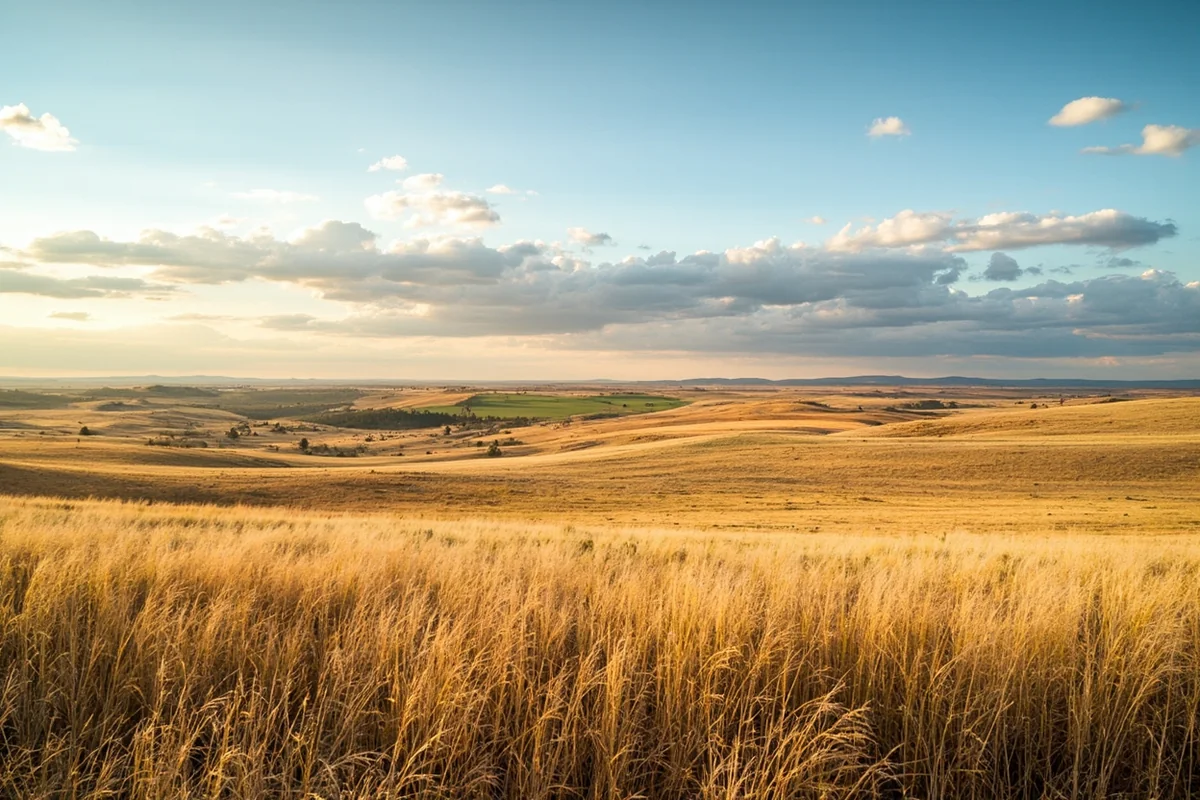 Scenic view of Montana Hi-Line prairie with agricultural fields and native grassland