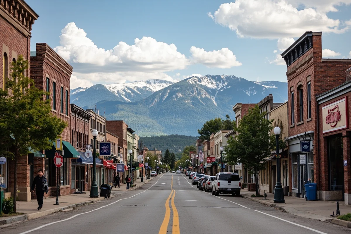 Scenic view of Philipsburg, Montana's main street with historic buildings
