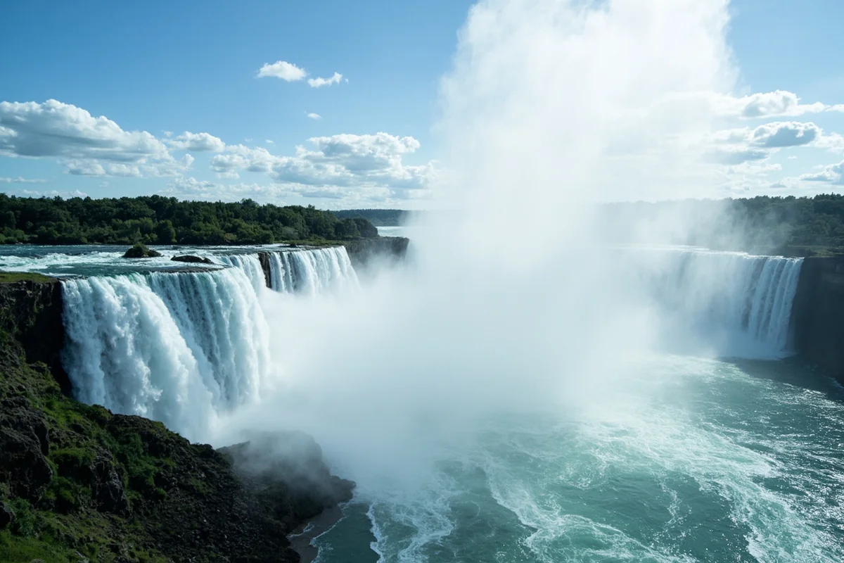Sentinel Falls at peak water flow during late June with massive spray cloud