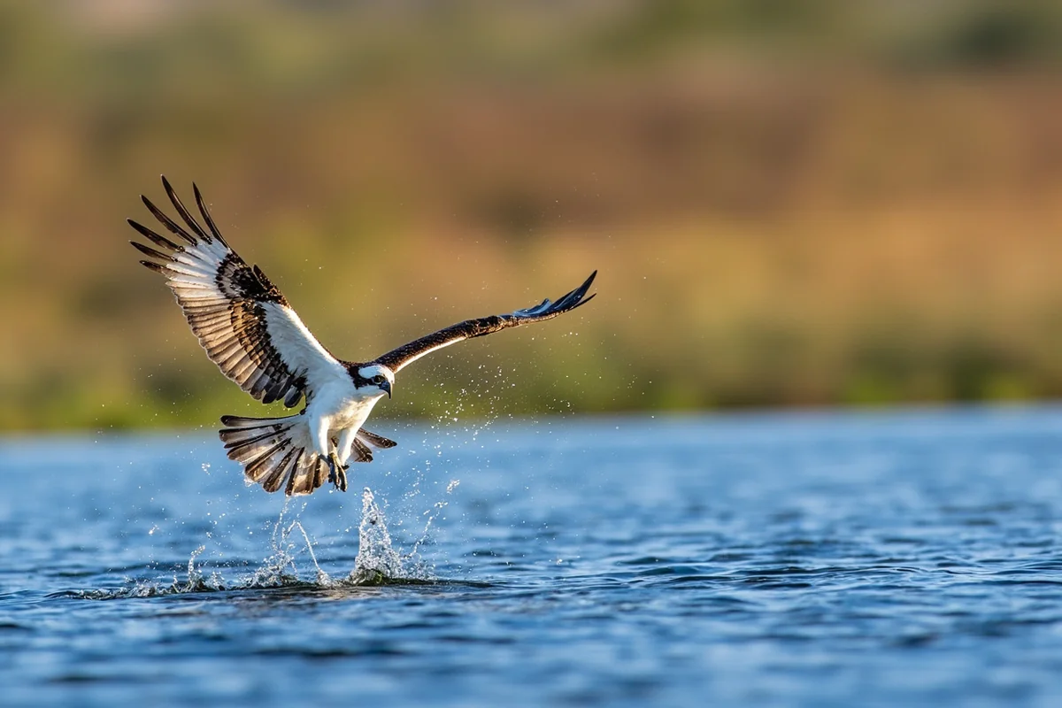 Sequence showing osprey hunting technique - hover, dive, emergence