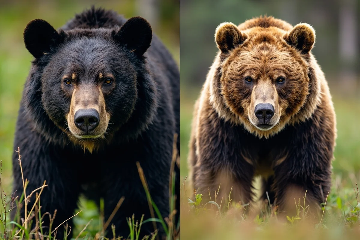 Side-by-side comparison showing black bear versus grizzly bear physical characteristics