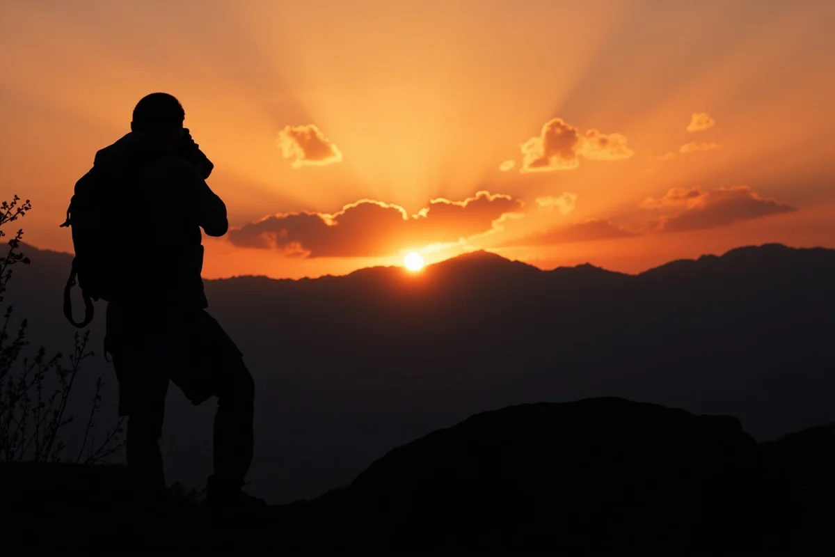 Silhouette of traveler viewing Montana mountain sunset