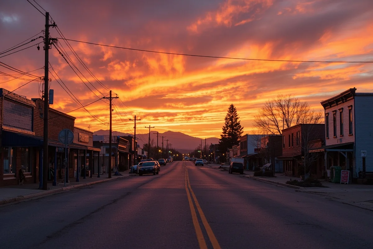 Small eastern Montana town at sunset showing both charm and isolation