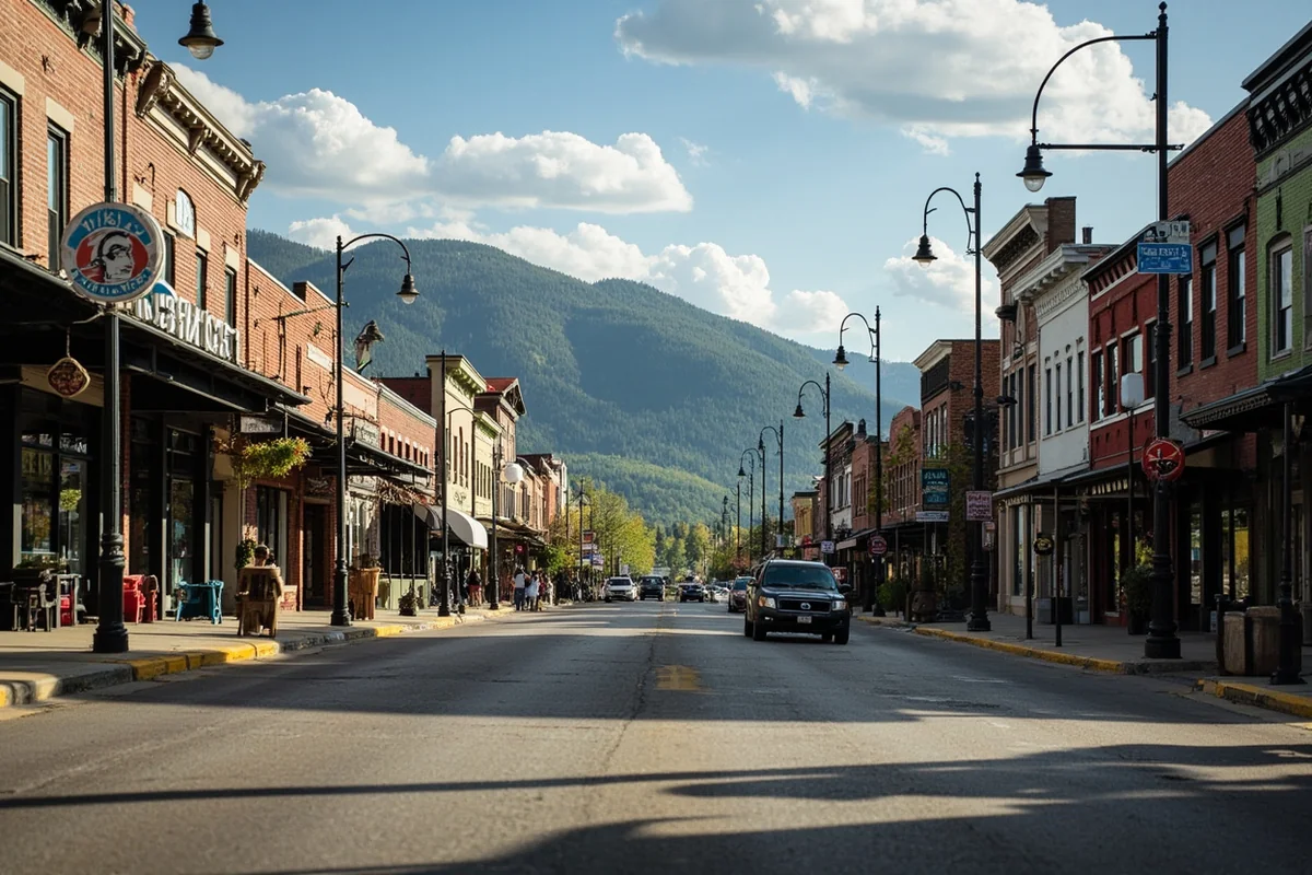 Small Montana town main street showing local character and businesses
