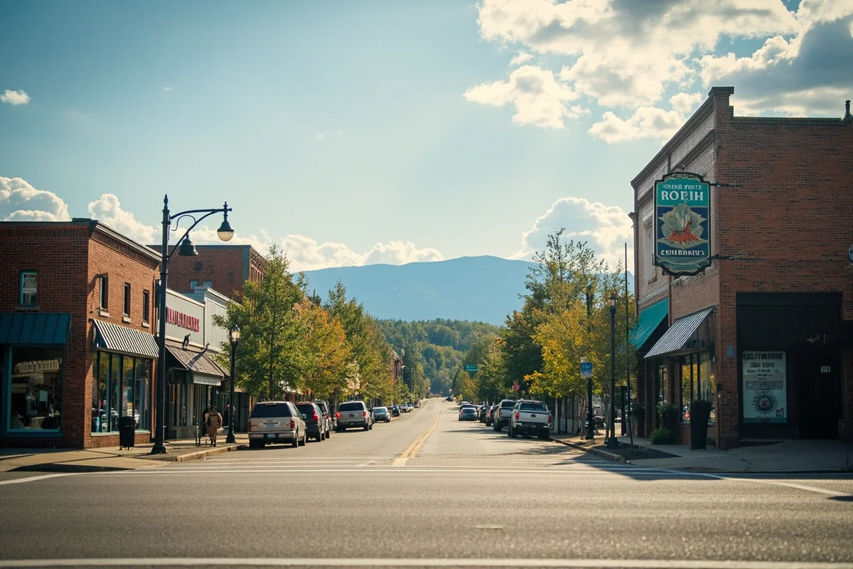 Small Montana town main street showing rural character and local businesses