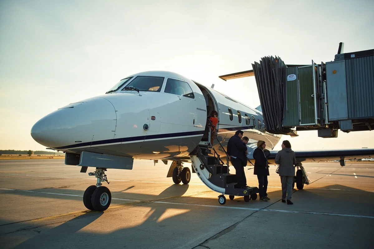 Small regional aircraft at Montana airport gate with passengers boarding