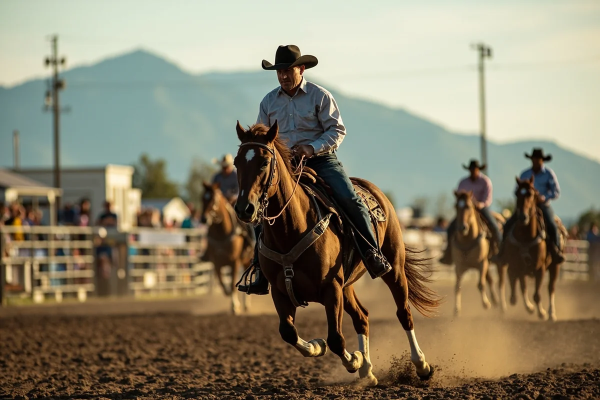 Small-town Montana rodeo with local cowboys and community spectators