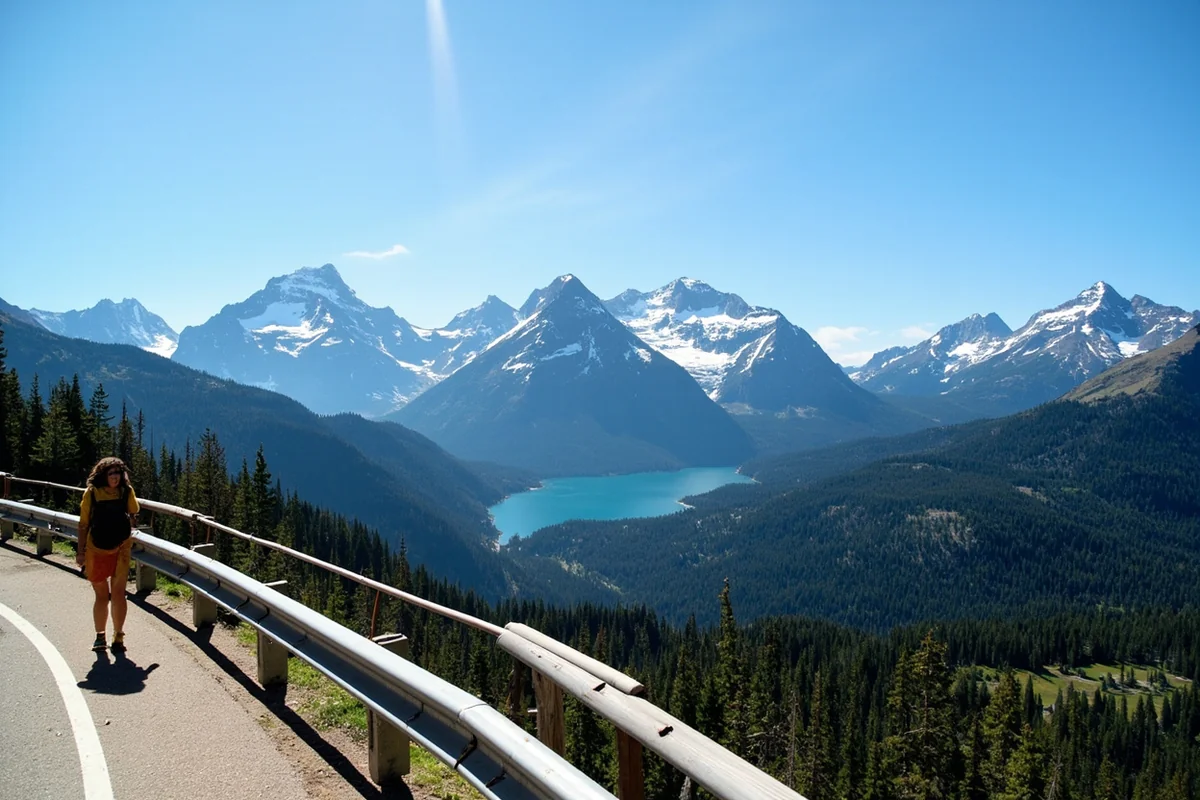 Stunning clear day view of Glacier National Park peaks from Going-to-the-Sun Road