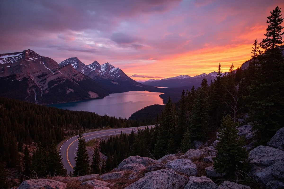 Sunset view from Going-to-the-Sun Road overlooking Lake McDonald
