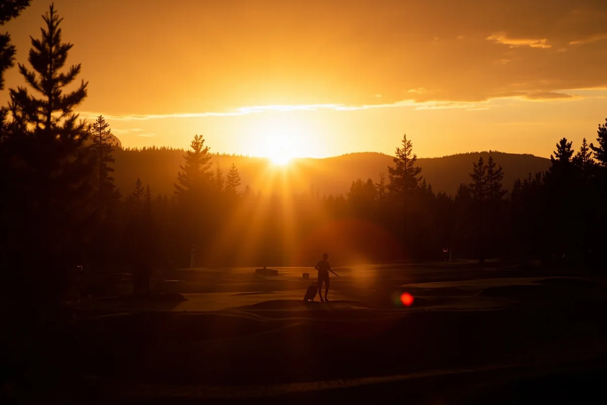 Sunset view from Montana mini golf course with silhouetted players