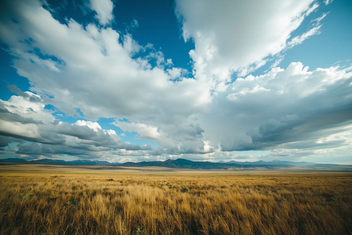 Sweeping vista of Montana's Big Sky Country with endless horizon and dramatic clouds