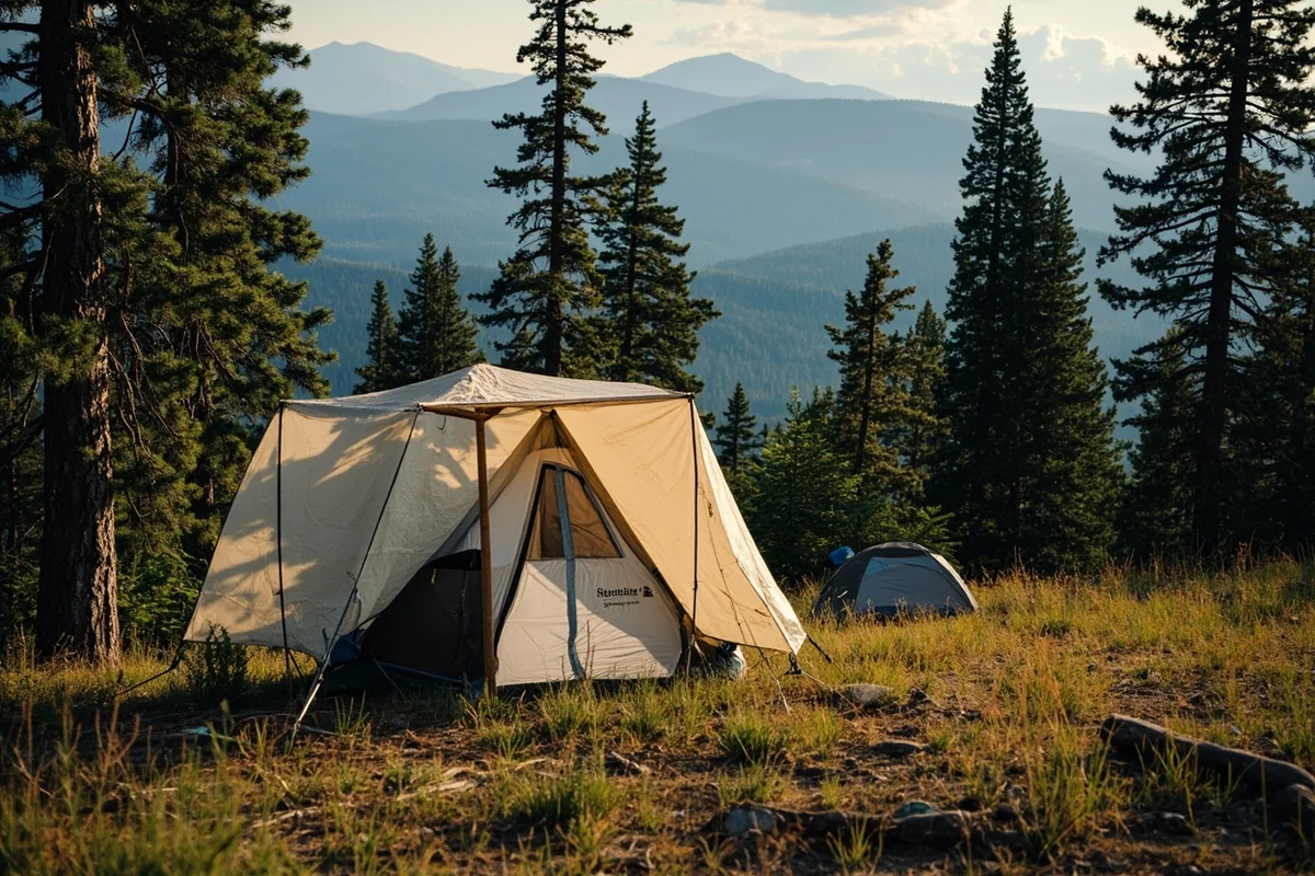 Tent site with windbreak in the Gallatin National Forest showing proper campsite selection