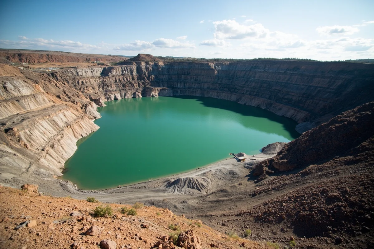 The Berkeley Pit in Butte, Montana, showing the massive open-pit mine filled with toxic water