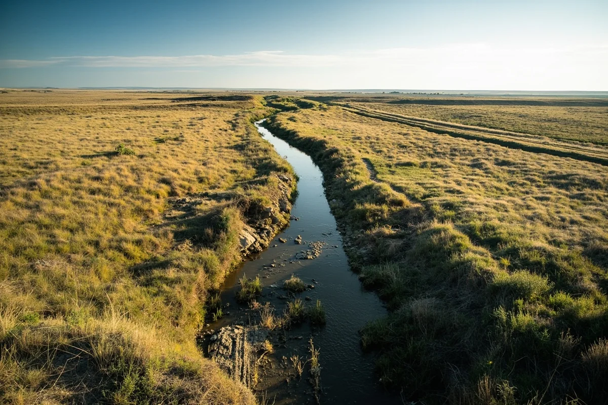 The Black Coulee drainage cutting through prairie landscape, showing elevation changes and varied vegetation