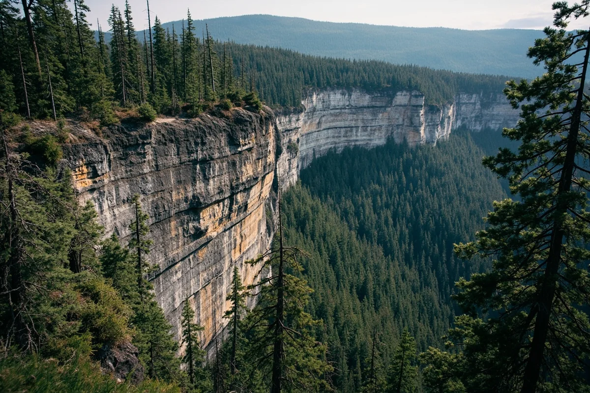 The Chinese Wall formation in the Bob Marshall Wilderness with dramatic limestone cliffs and pristine forest