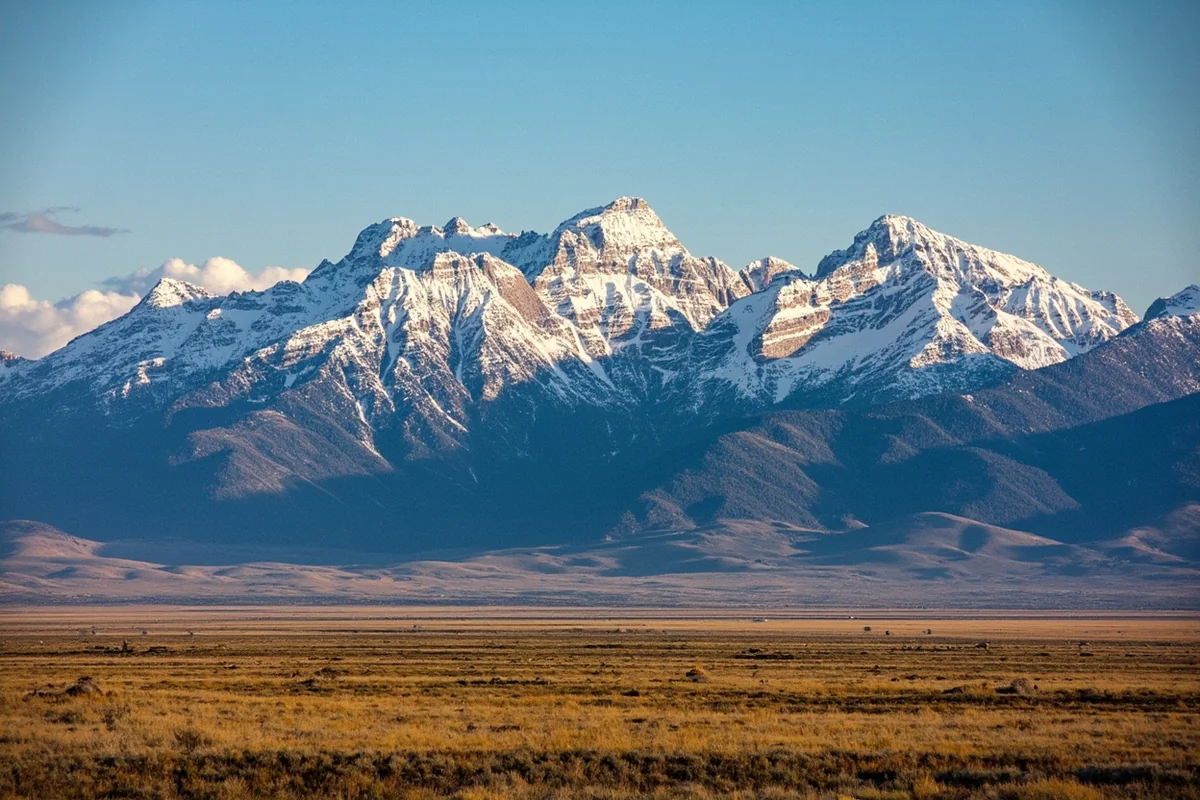 The Rocky Mountain Front rising abruptly from the Montana prairie