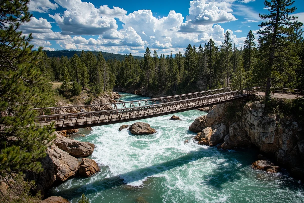 The suspension bridge at Hellroaring Creek crossing over the Yellowstone River