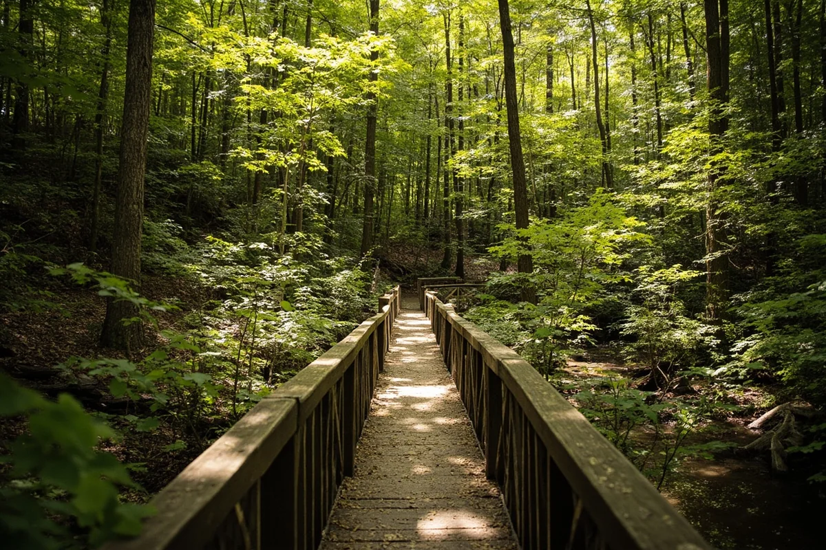 The wooden footbridge crossing Dry Fork Creek on the trail