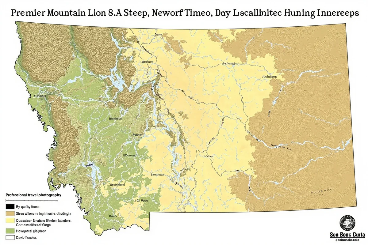 Topographic map of Montana showing premier mountain lion hunting districts