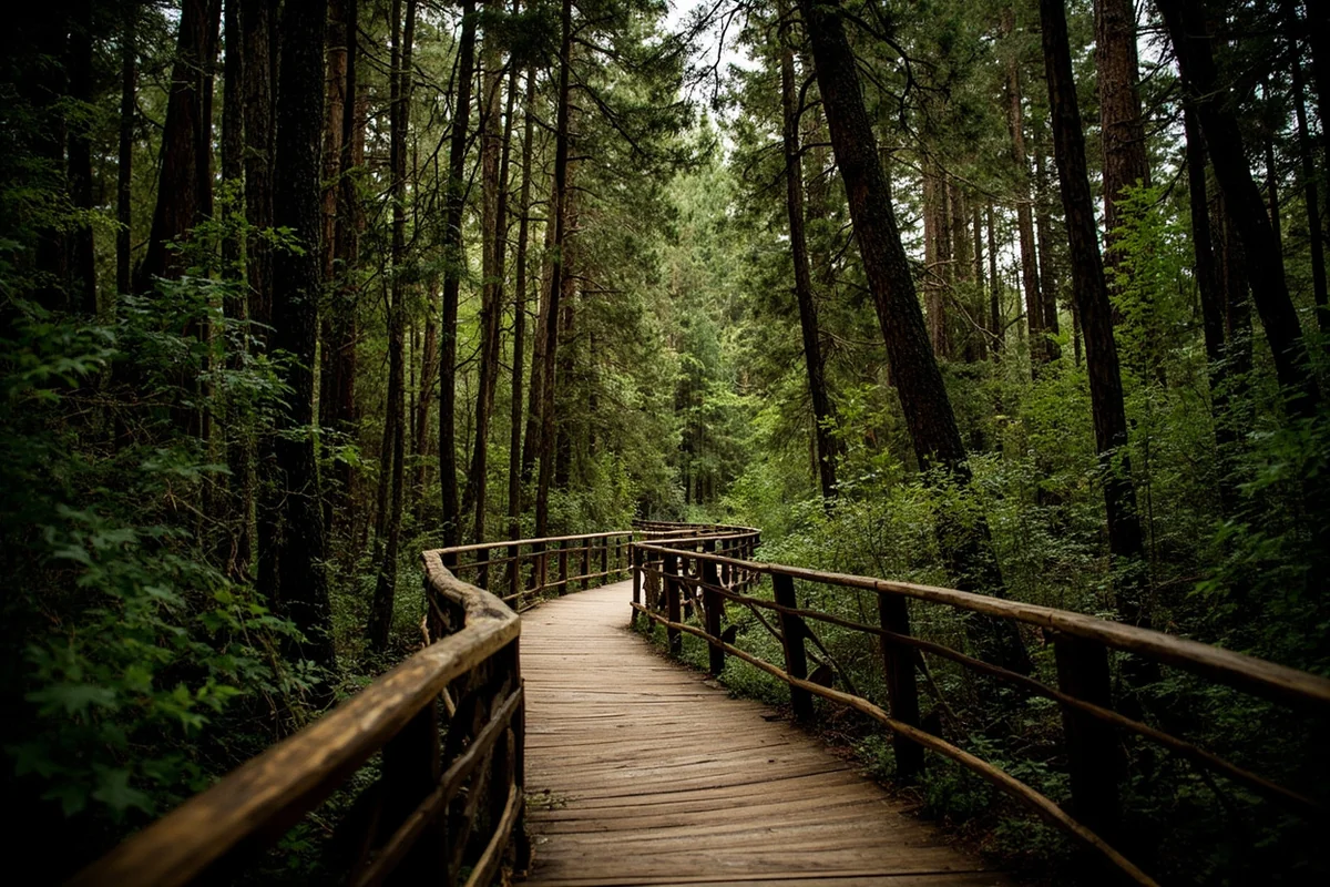 Trail of the Cedars boardwalk winding through old-growth forest