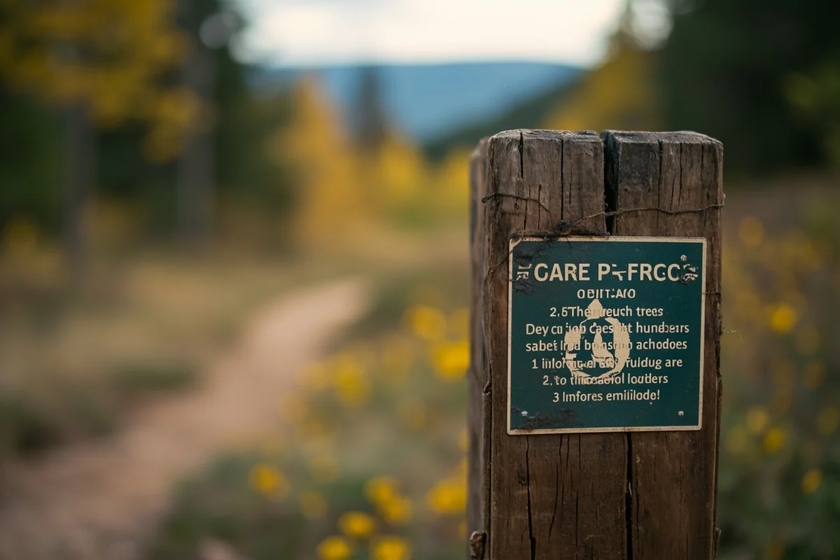 Trail sign in wilderness area emphasizing Leave No Trace principles