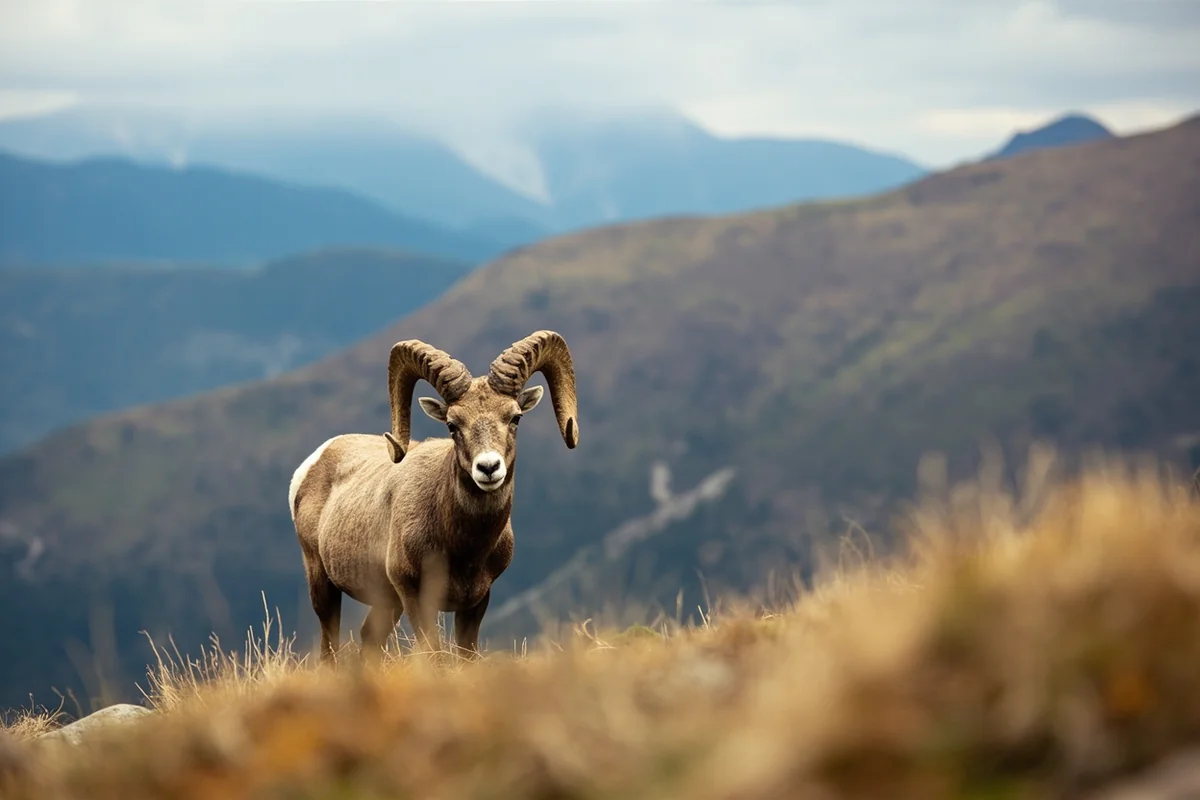 Trophy bighorn sheep ram in Montana's rugged mountain terrain