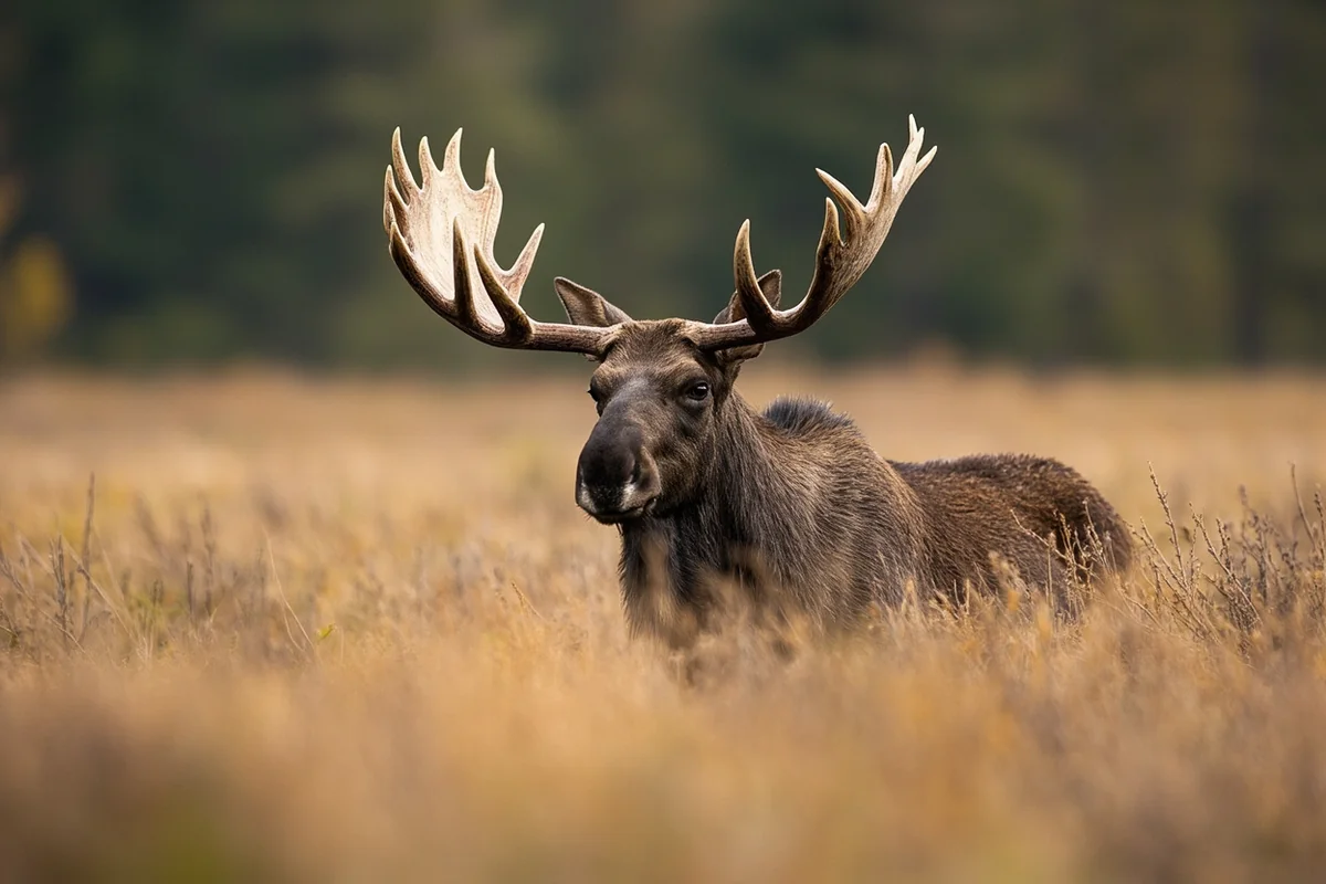 Trophy bull moose in Montana wetland habitat