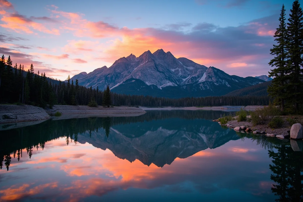 Two Medicine Lake with Sinopah Mountain reflection at sunrise
