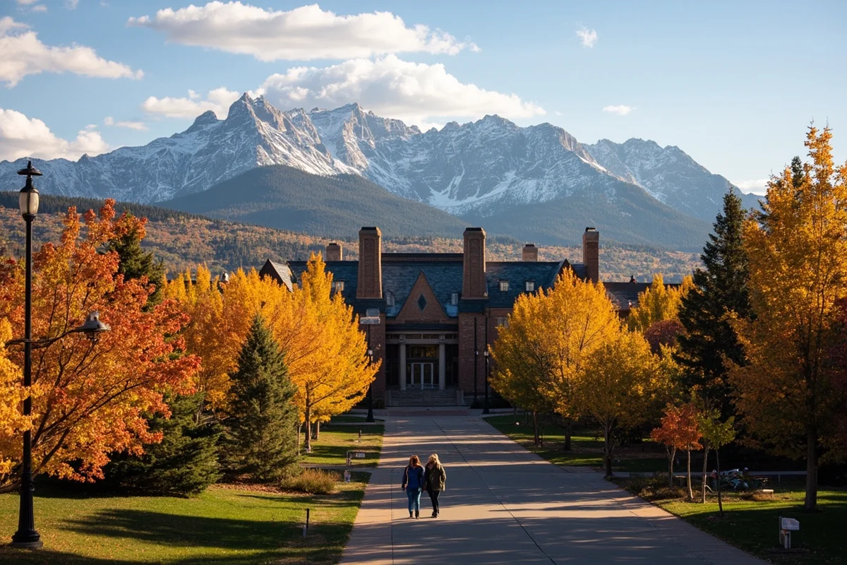 University of Montana campus with Mount Sentinel and the iconic "M" in the background during fall foliage