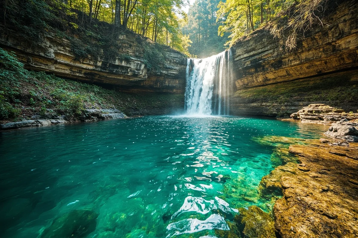 View of Giant Springs State Park in Great Falls with the crystal-clear spring water visible