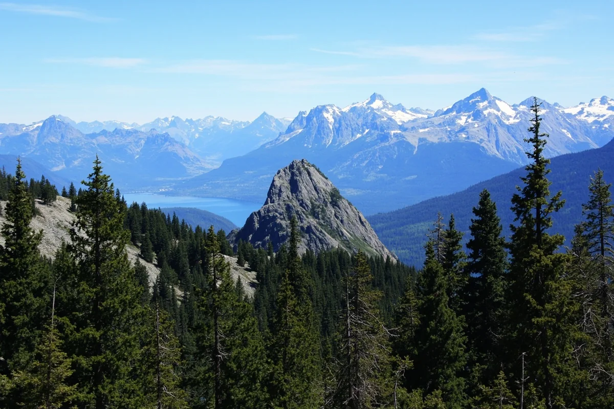 View of Glacier National Park peaks from Lone Pine State Park overlook