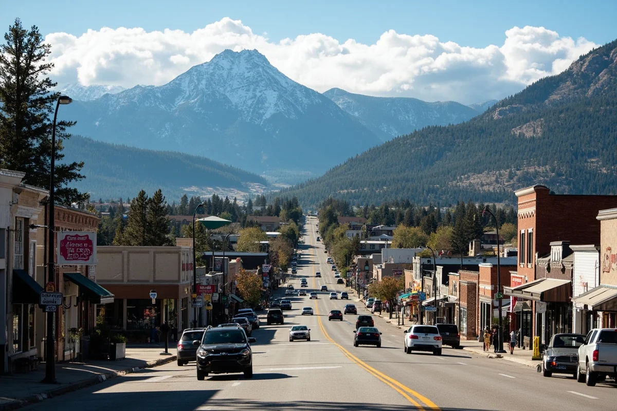 View of the town of Hot Springs, Montana showing its small-town character and mountain backdrop