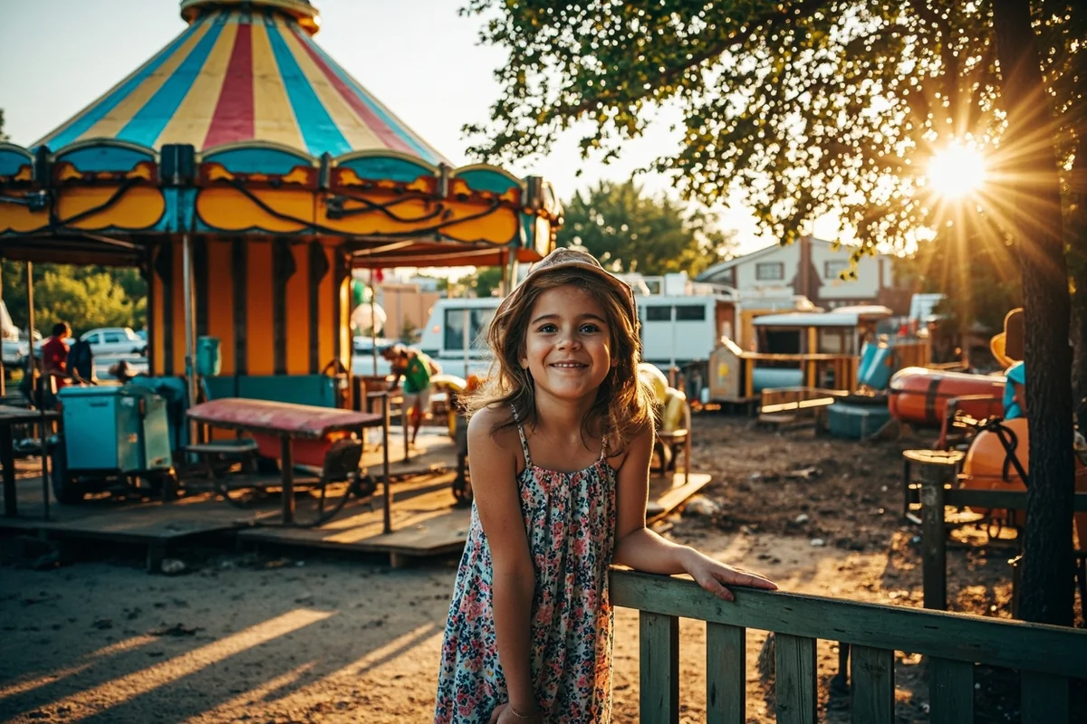 Vintage summer carnival rides set up at Woodland Park in Kalispell, Montana