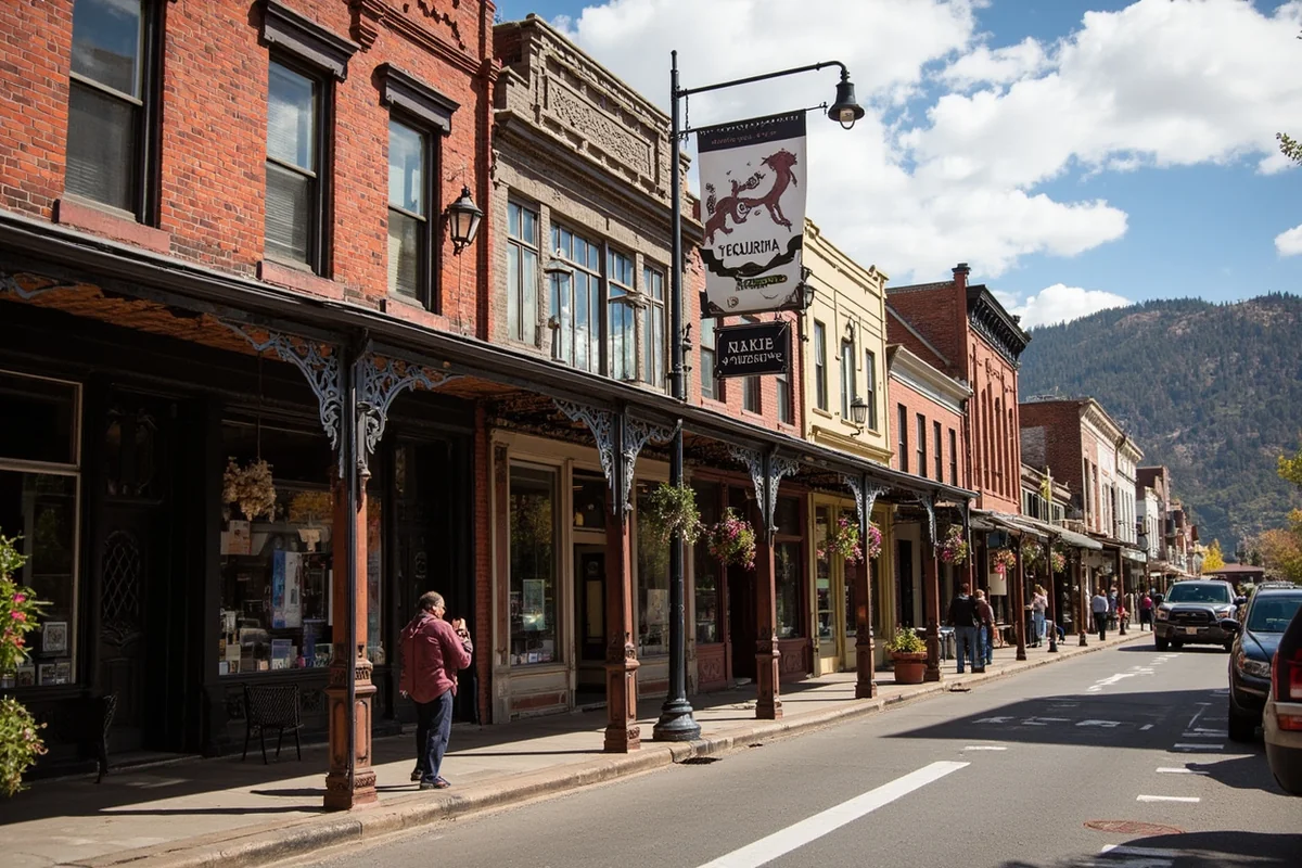 Virginia City main street with historic buildings, emphasis on the mining heritage architecture